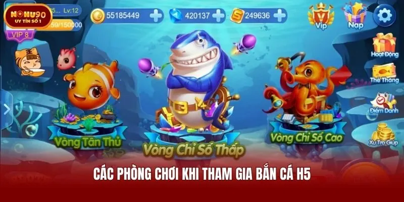 Các phòng chơi khi tham gia bắn cá H5