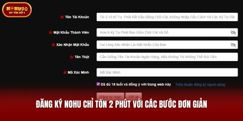 Đăng ký Nohu chỉ tốn 2 phút với các bước đơn giản